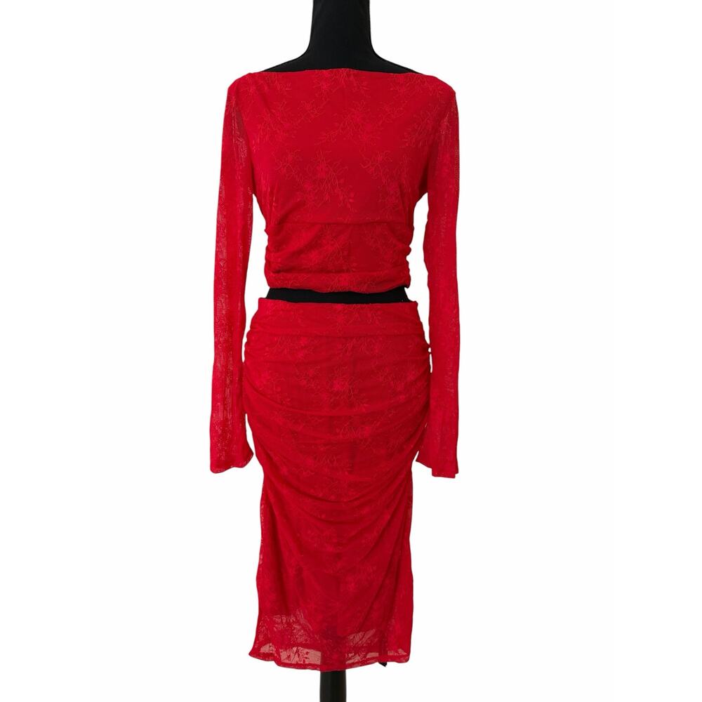 AFRM Women Risky Red 2 Piece Noam Lace Top & Riley Lace Skirt Size L - NWT